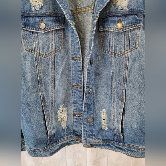 Haute Monde Blue Distressed Jean Jacket - Picture 3 of 5
